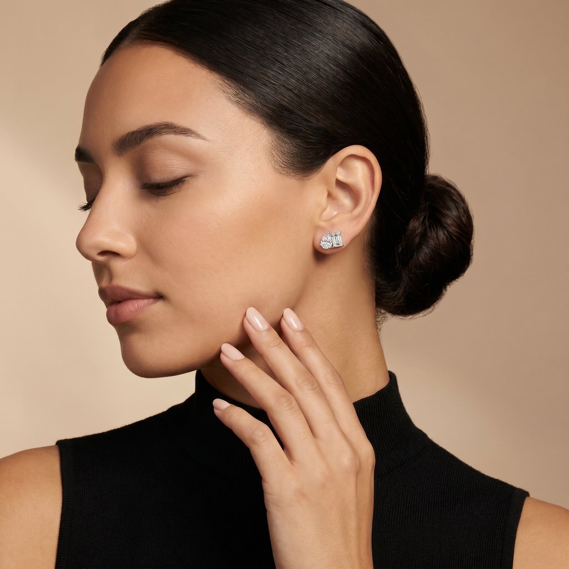 Emerald Pear Cut Lab Grown Diamond Stud Earrings in Platinum