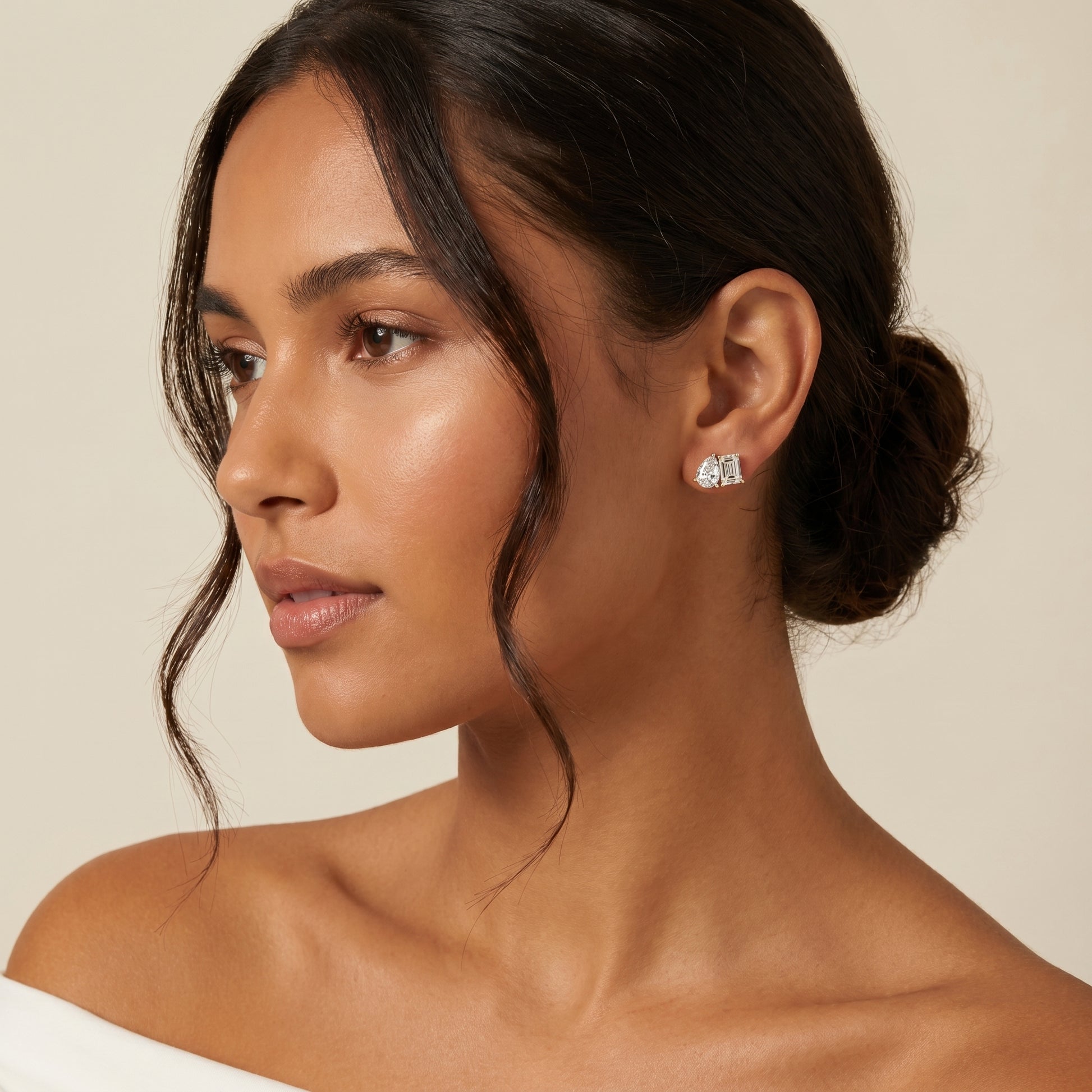 Emerald Pear Cut Lab Grown Diamond Stud Earrings in Yellow Gold