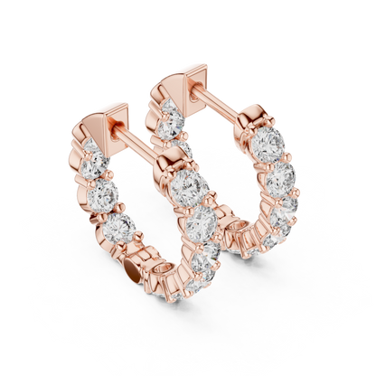 Round Cut Lab Grown Diamond Hoop Earrings in Rose Gold