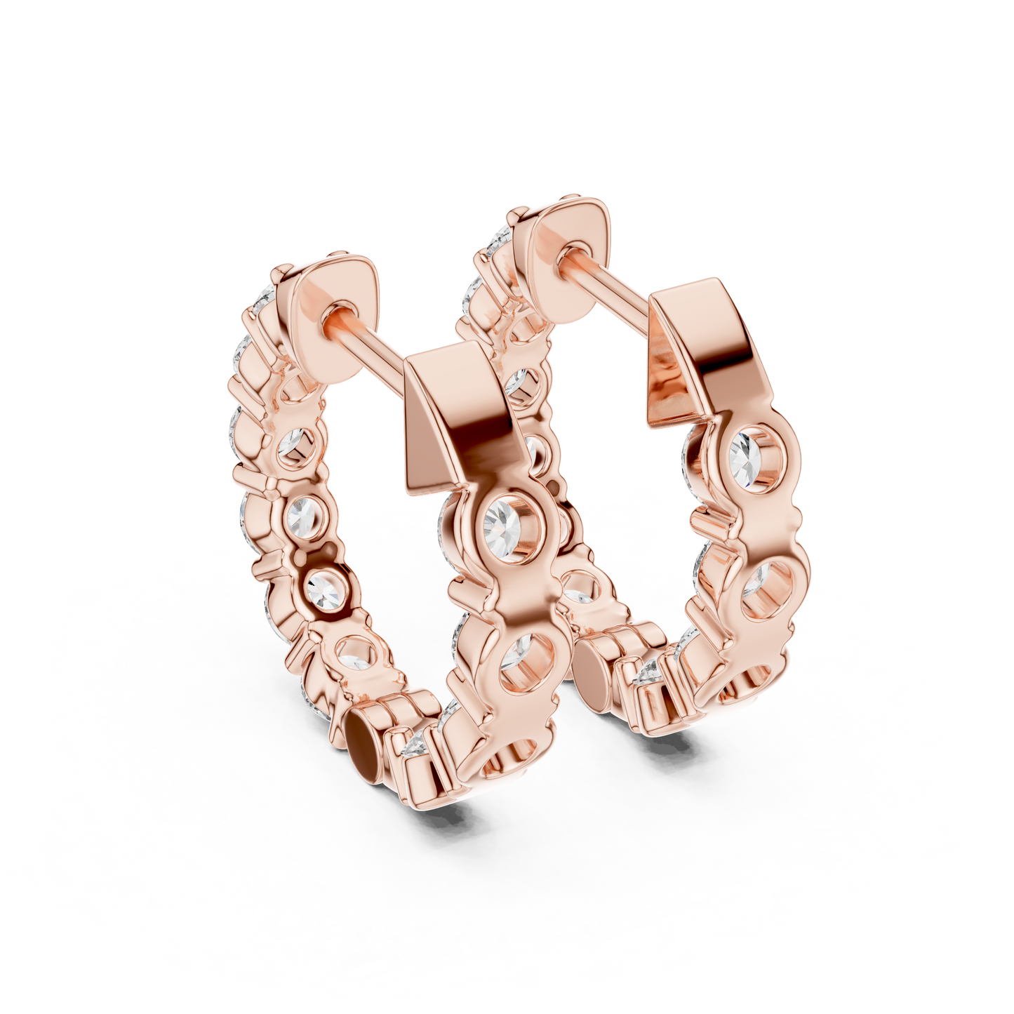 Round Cut Lab Grown Diamond Hoop Earrings in Rose Gold