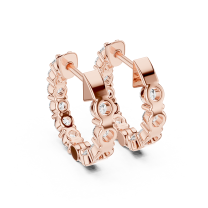 Round Cut Lab Grown Diamond Hoop Earrings in Rose Gold
