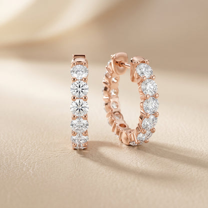 Round Cut Lab Grown Diamond Hoop Earrings in Rose Gold