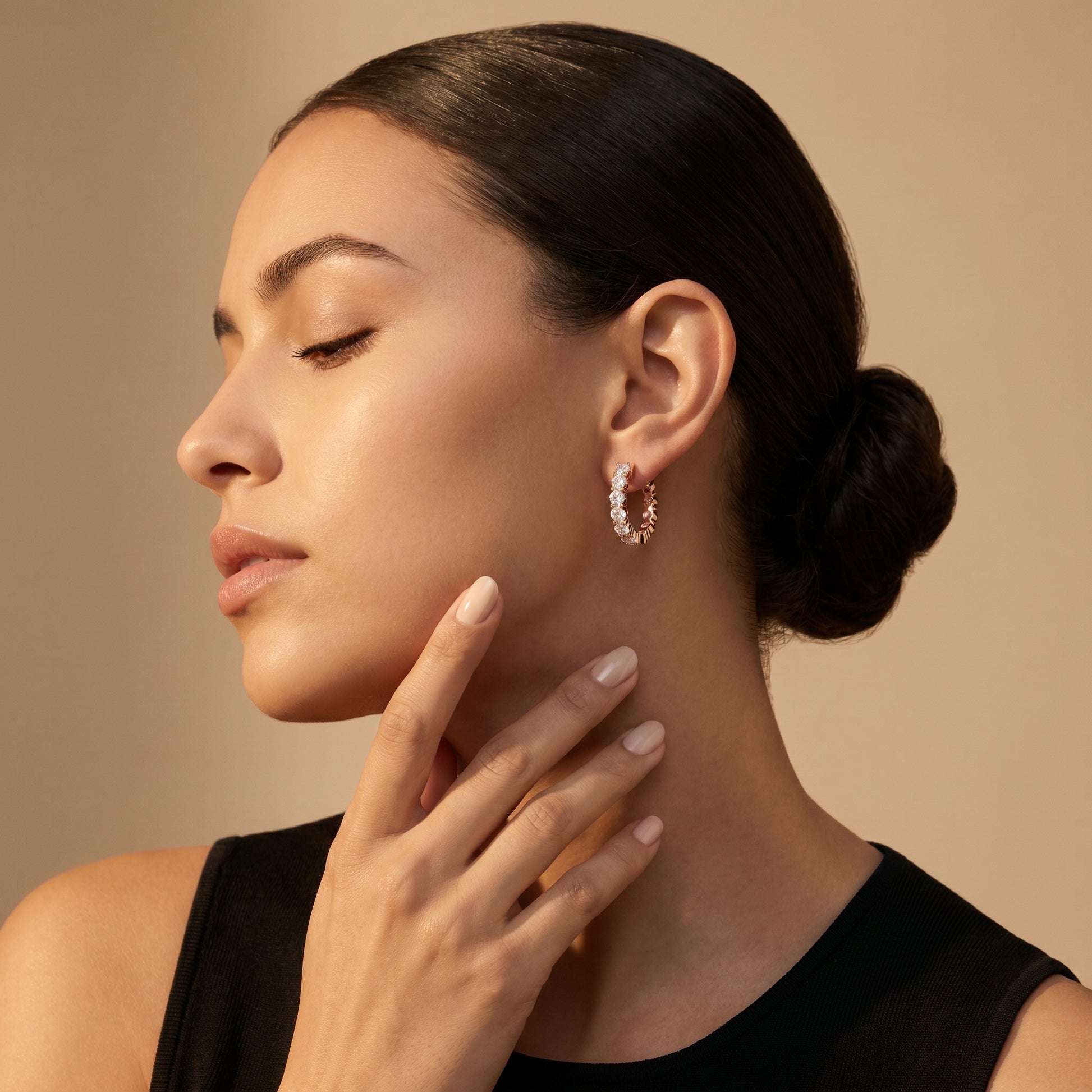 Round Cut Lab Grown Diamond Hoop Earrings in Rose Gold