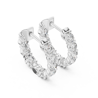 Round Cut Lab Grown Diamond Hoop Earrings in White Gold