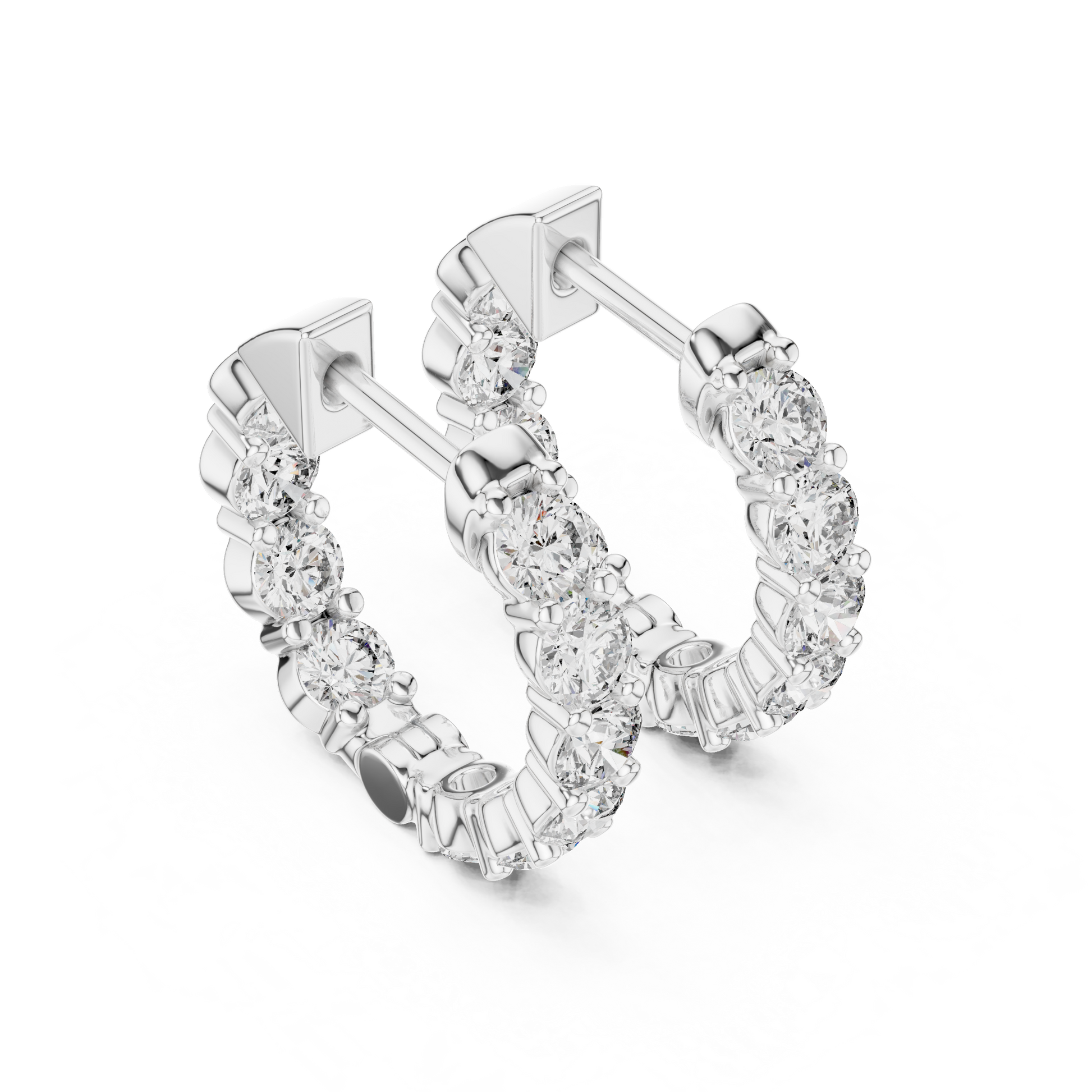 Round Cut Lab Grown Diamond Hoop Earrings in Platinum