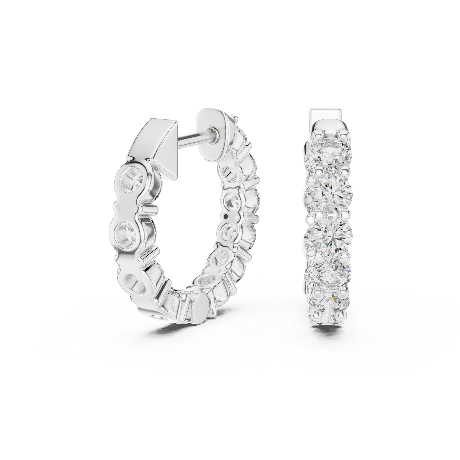 Round Cut Lab Grown Diamond Hoop Earrings in White Gold