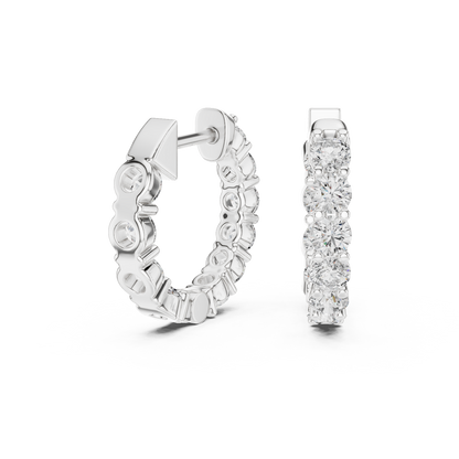 Round Cut Lab Grown Diamond Hoop Earrings in Platinum