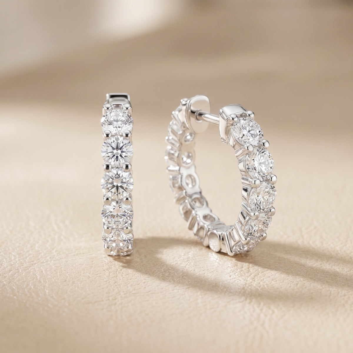 Round Cut Lab Grown Diamond Hoop Earrings in Silver