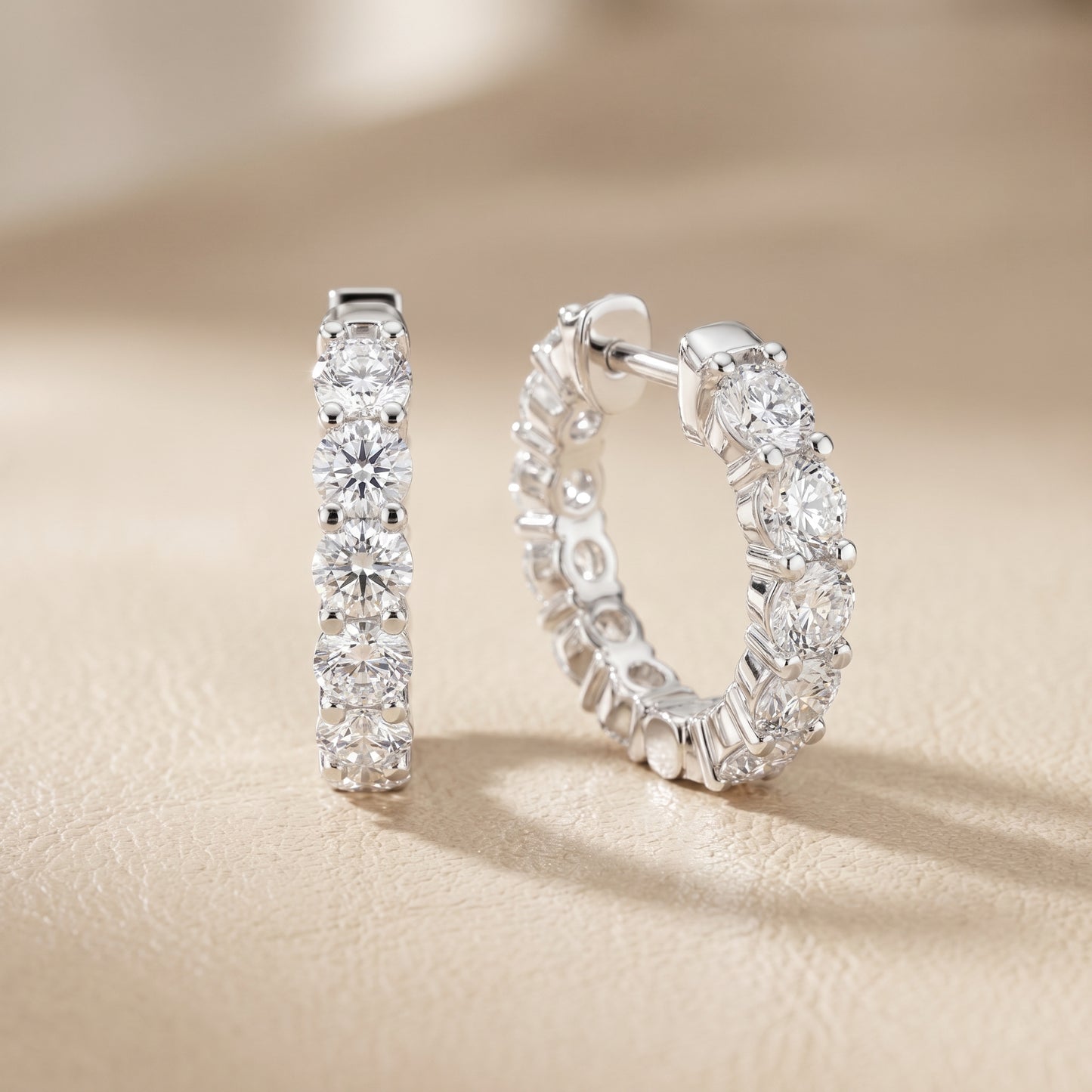 Round Cut Lab Grown Diamond Hoop Earrings in Platinum
