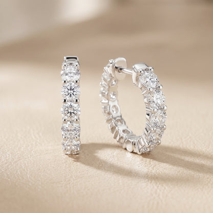Round Cut Lab Grown Diamond Hoop Earrings in Platinum