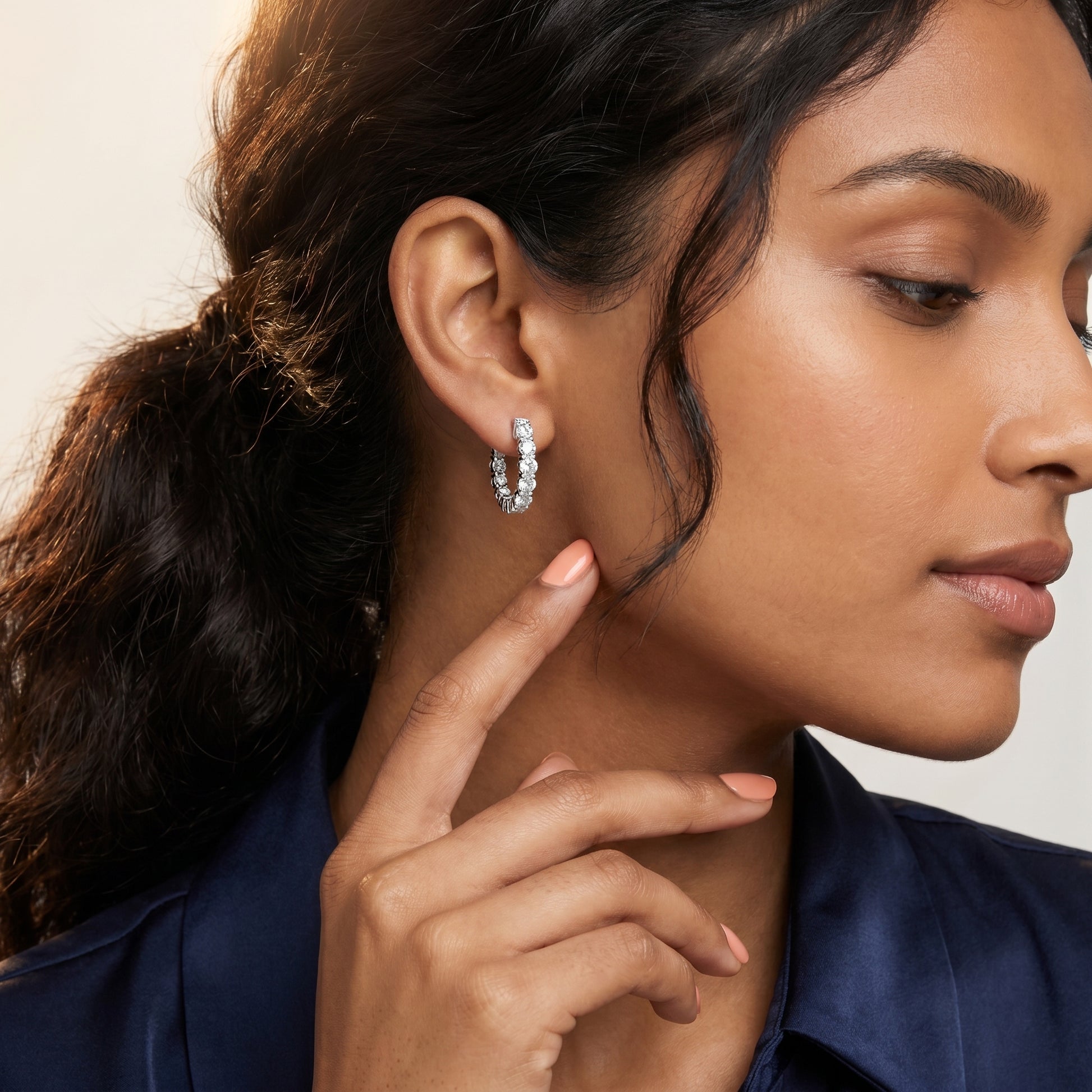 Round Cut Lab Grown Diamond Hoop Earrings in Platinum