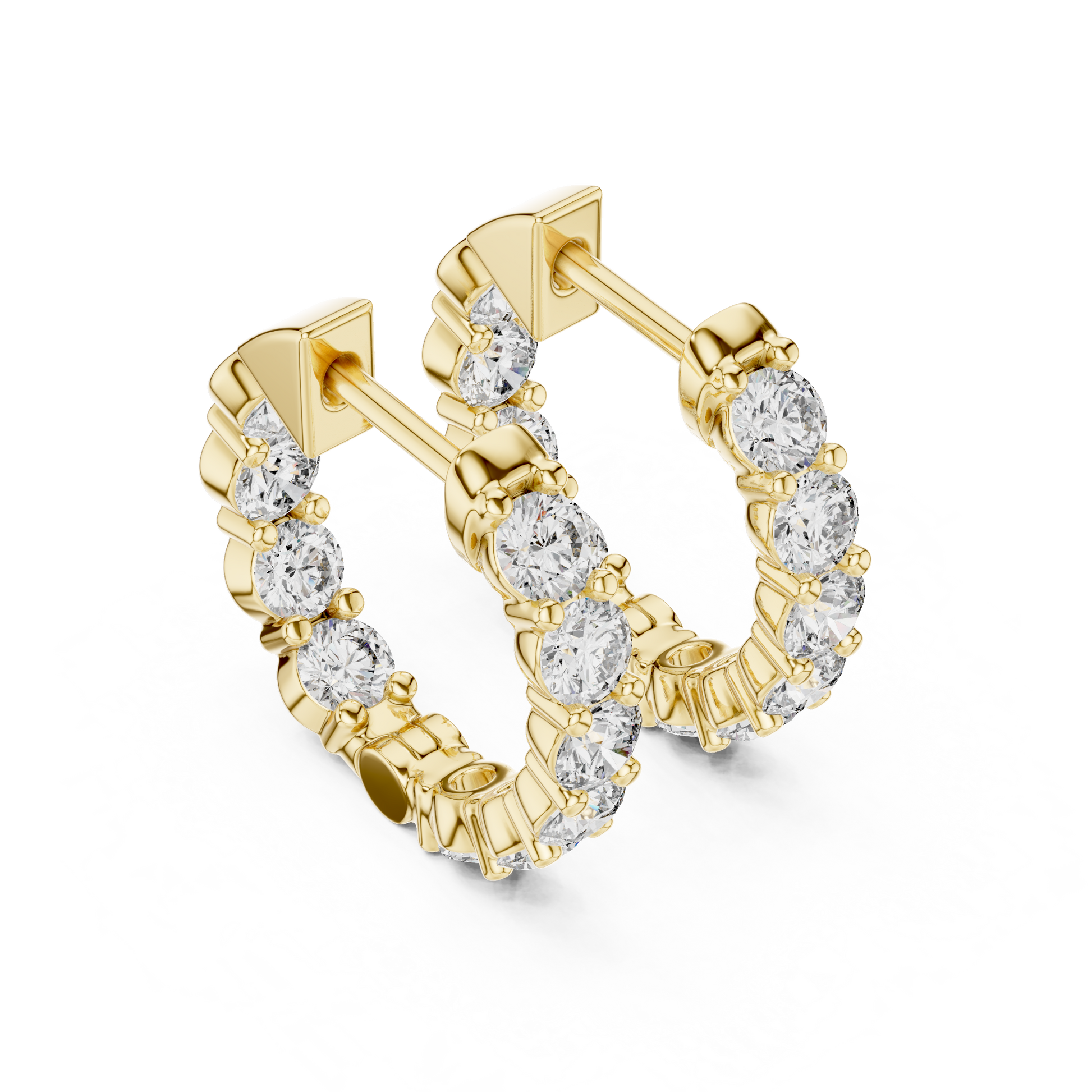 Round Cut Lab Grown Diamond Hoop Earrings in Yellow Gold
