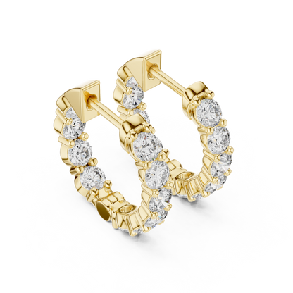 Round Cut Lab Grown Diamond Hoop Earrings in Yellow Gold