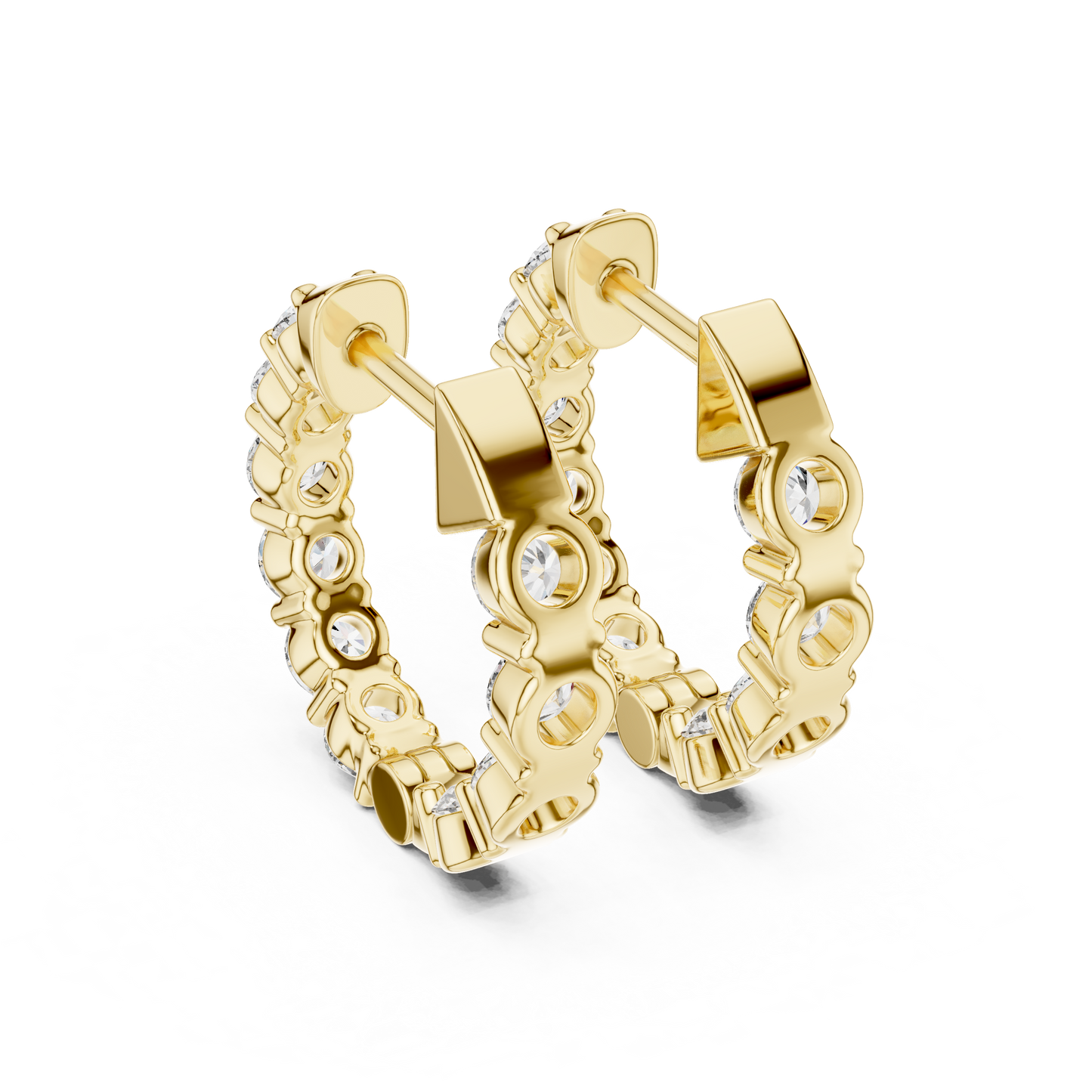 Round Cut Lab Grown Diamond Hoop Earrings in Yellow Gold