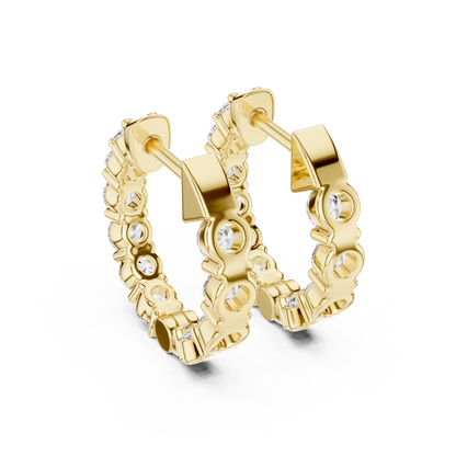 Round Cut Lab Grown Diamond Hoop Earrings in Yellow Gold