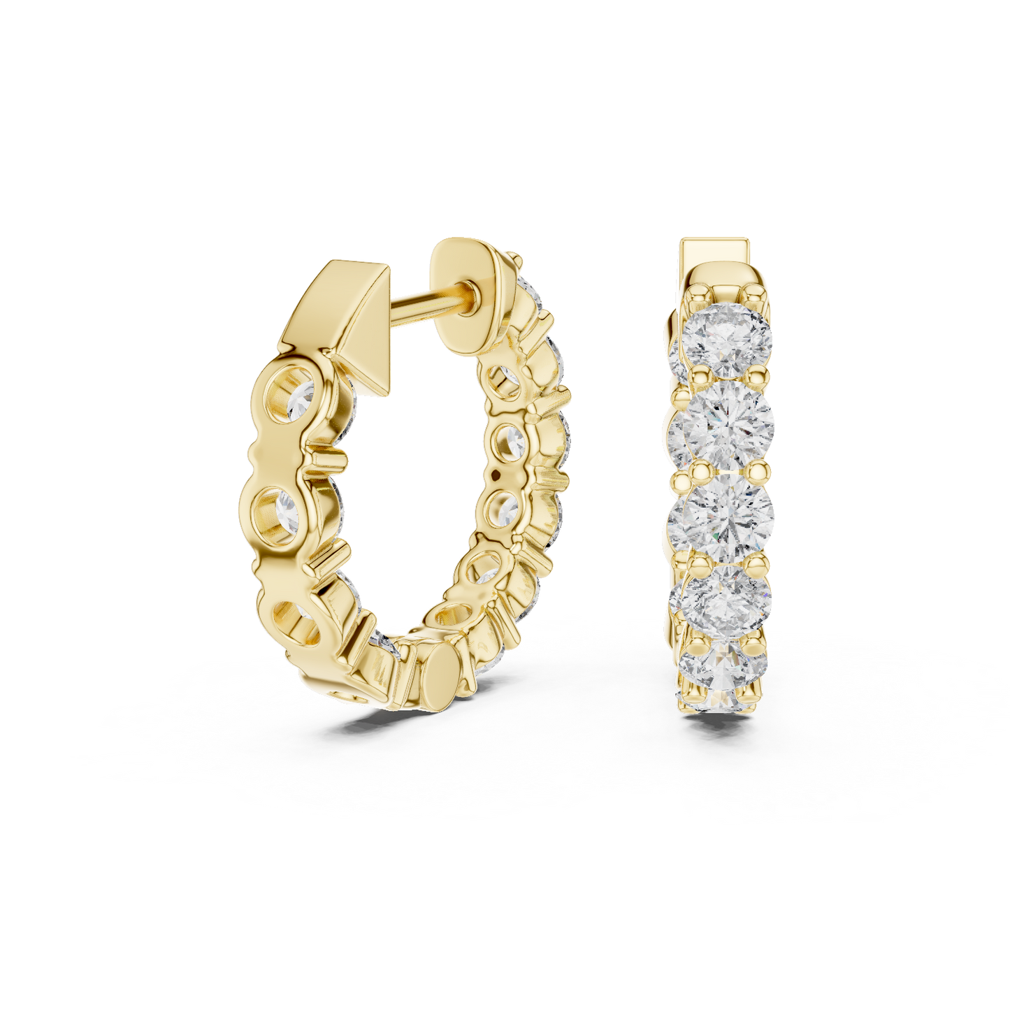 Round Cut Lab Grown Diamond Hoop Earrings in Yellow Gold