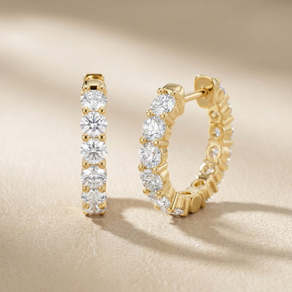 Round Cut Lab Grown Diamond Hoop Earrings in Yellow Gold