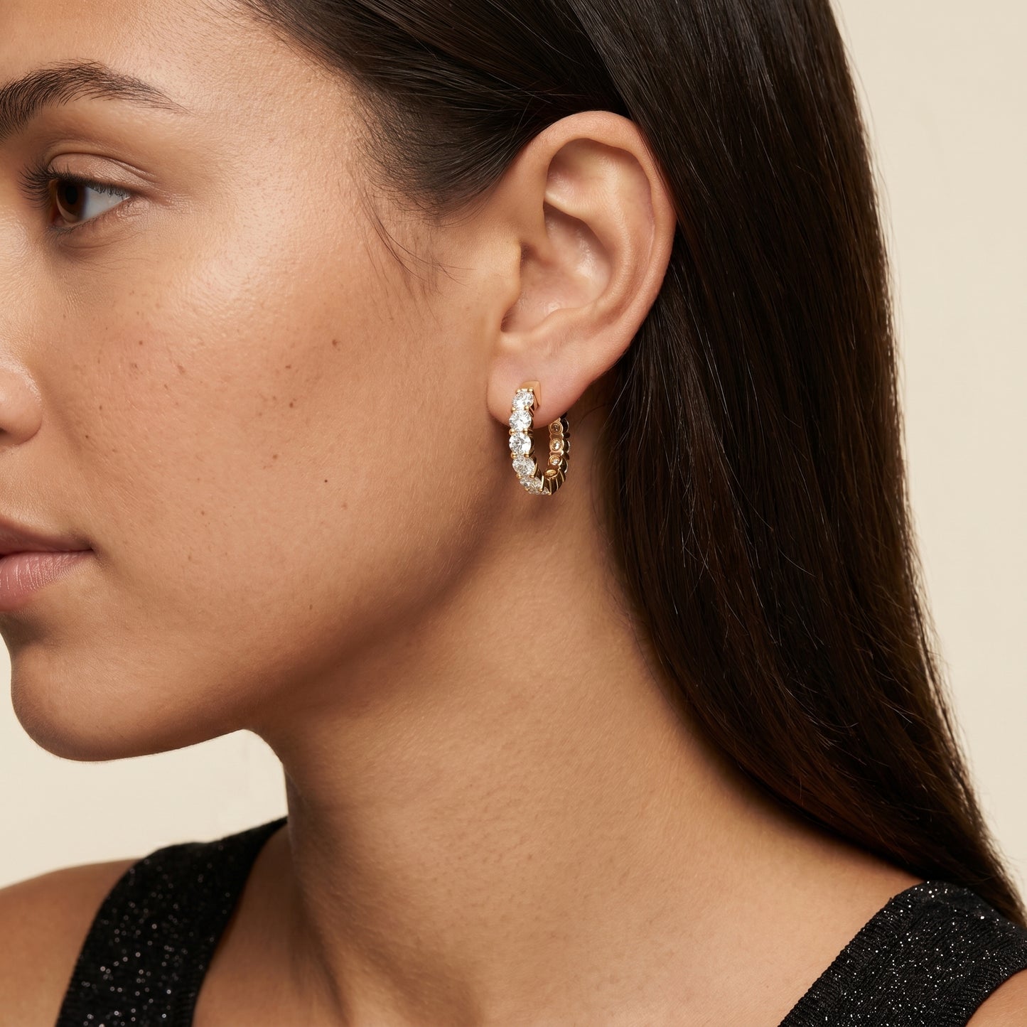 Round Cut Lab Grown Diamond Hoop Earrings in Yellow Gold