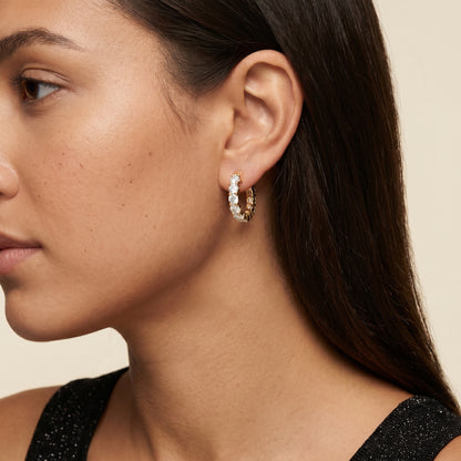 Round Cut Lab Grown Diamond Hoop Earrings in Yellow Gold