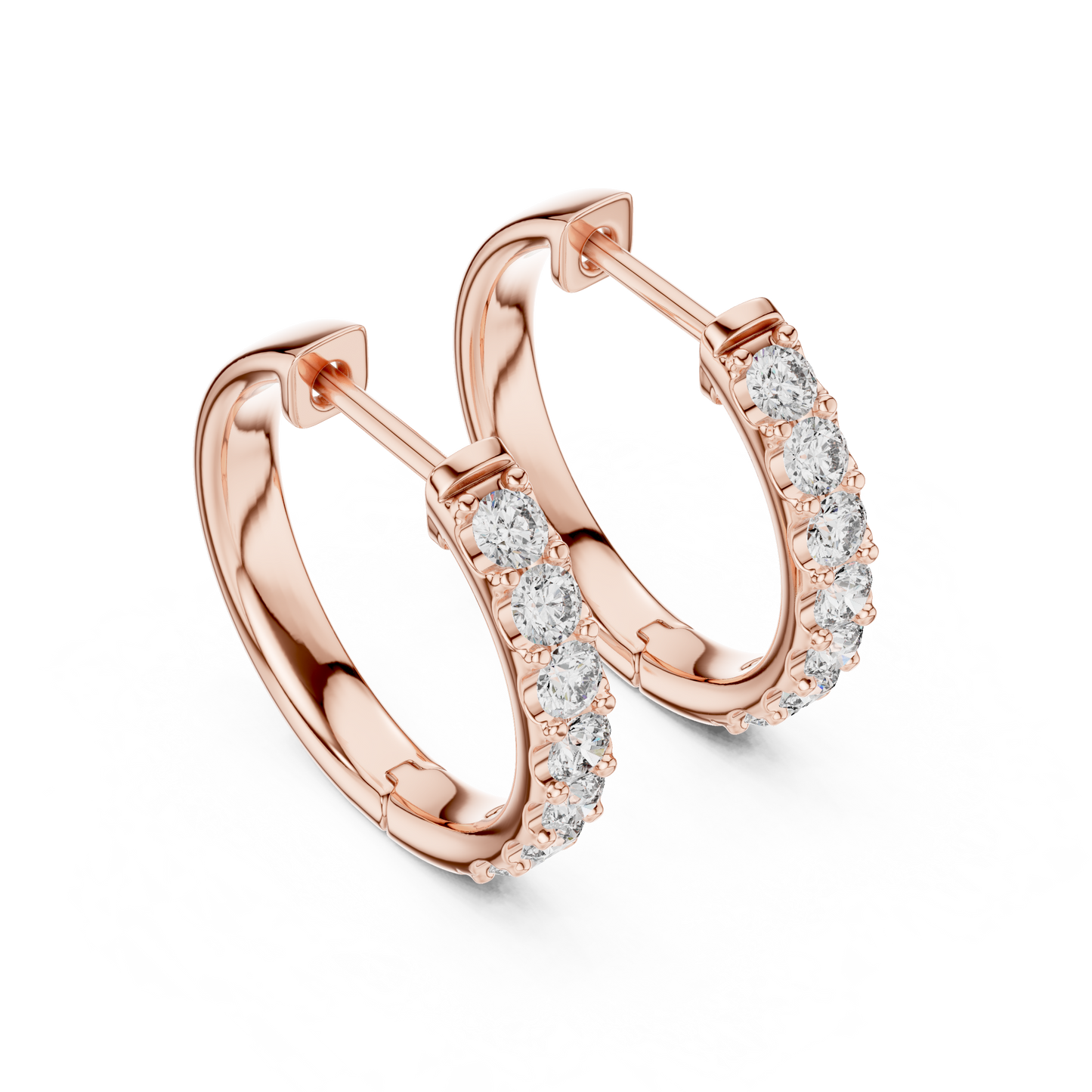Round Cut Lab Grown Diamond Hoop Earrings in Rose Gold