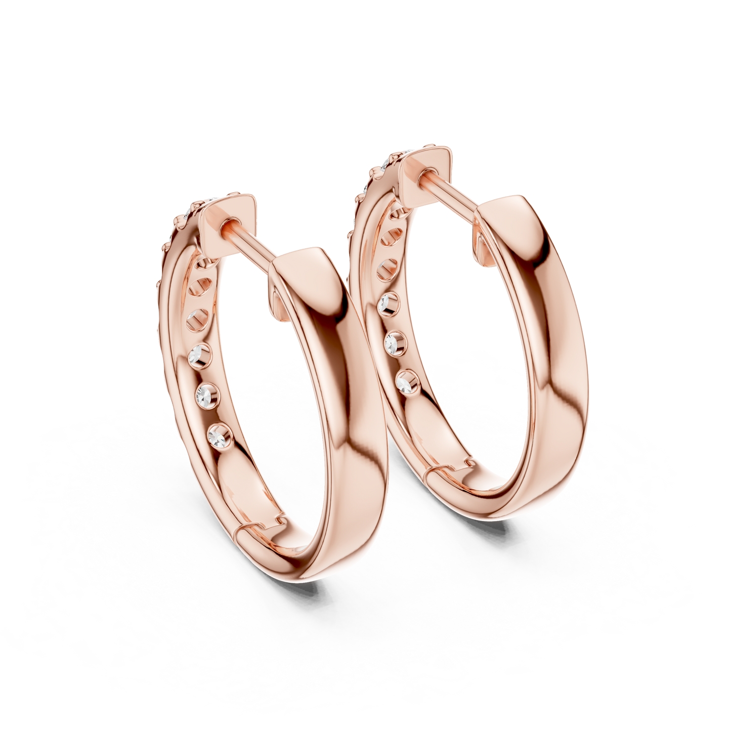 Round Cut Lab Grown Diamond Hoop Earrings in Rose Gold