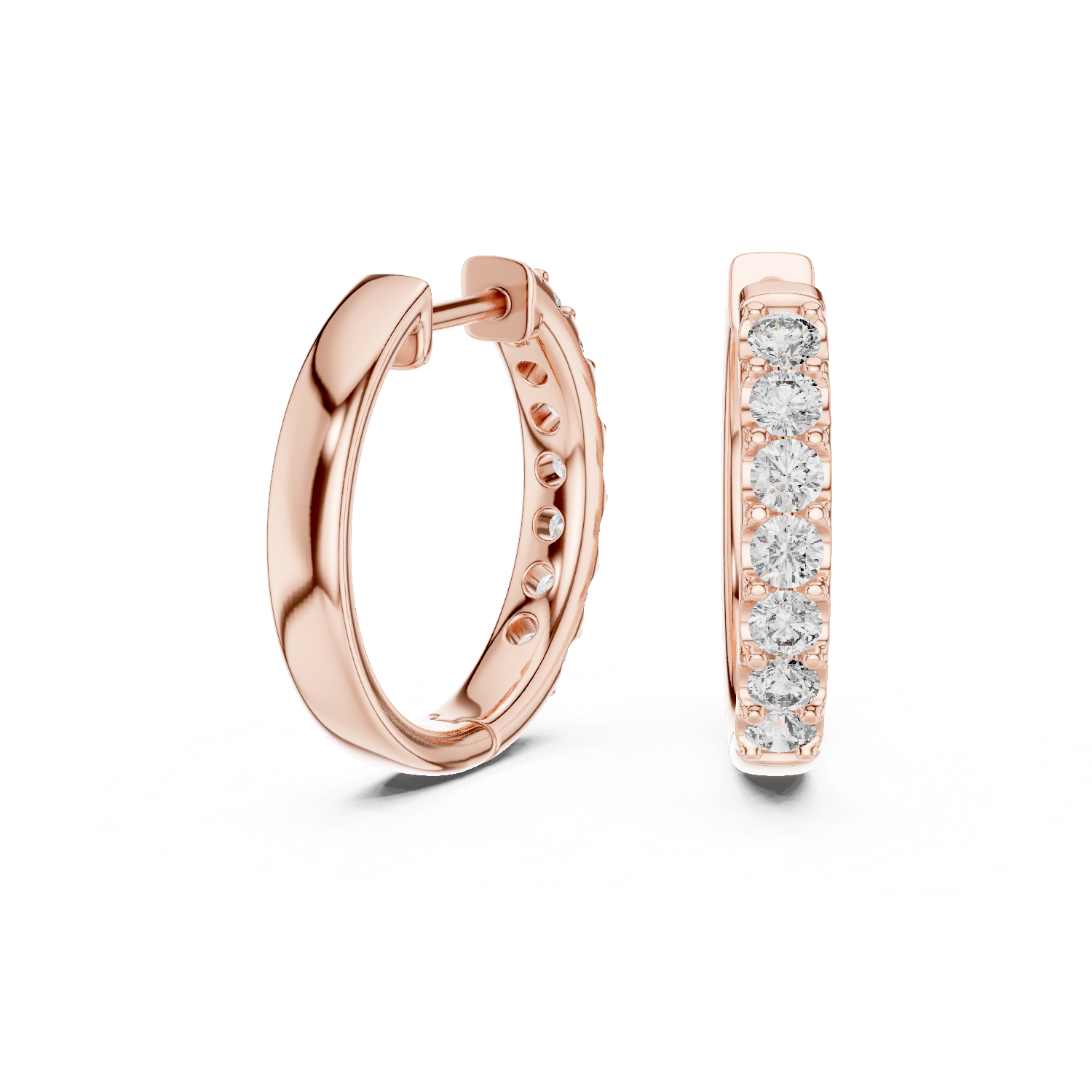 Round Cut Lab Grown Diamond Hoop Earrings in Rose Gold
