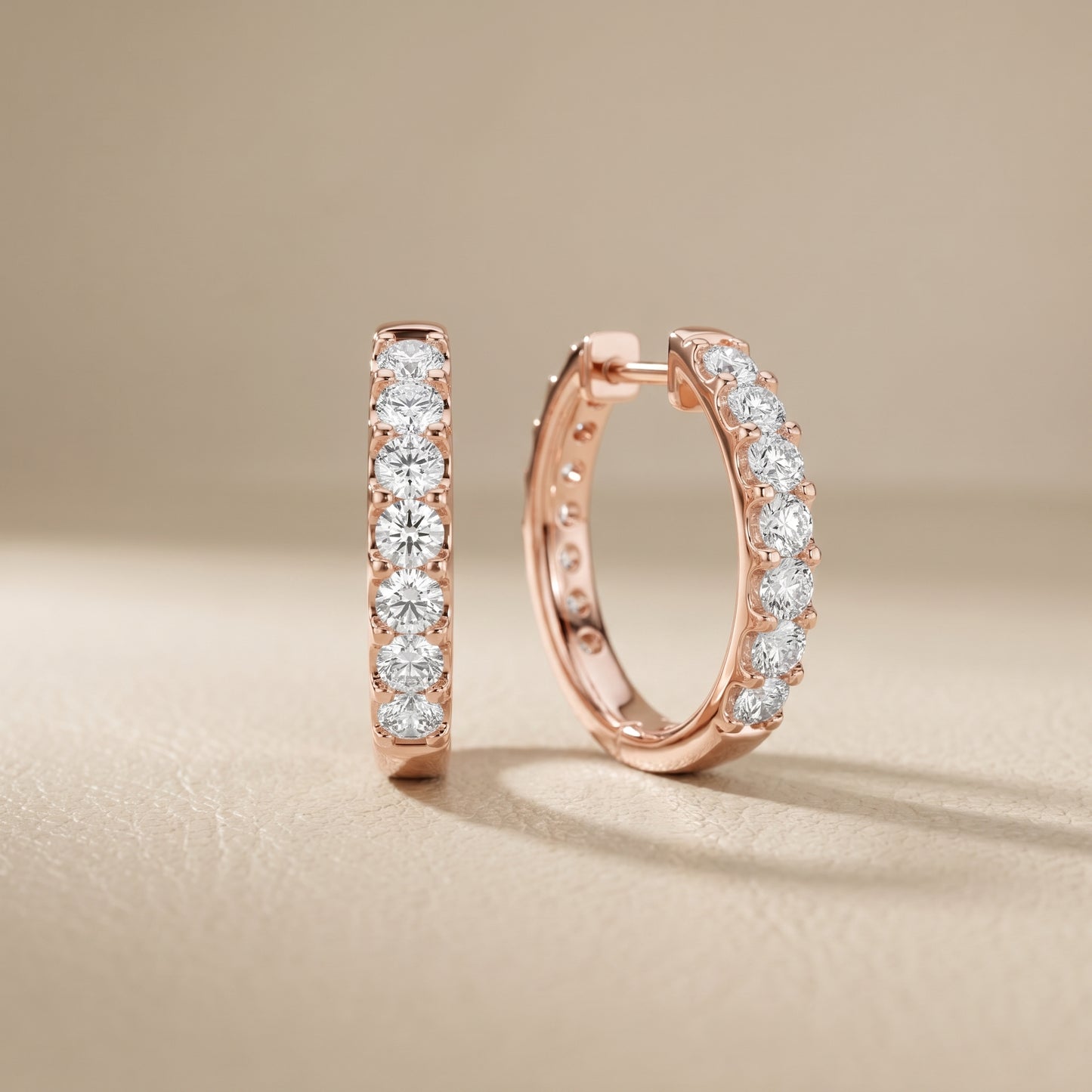 Round Cut Lab Grown Diamond Hoop Earrings in Rose Gold