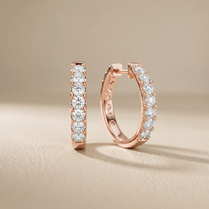 Round Cut Lab Grown Diamond Hoop Earrings in Rose Gold