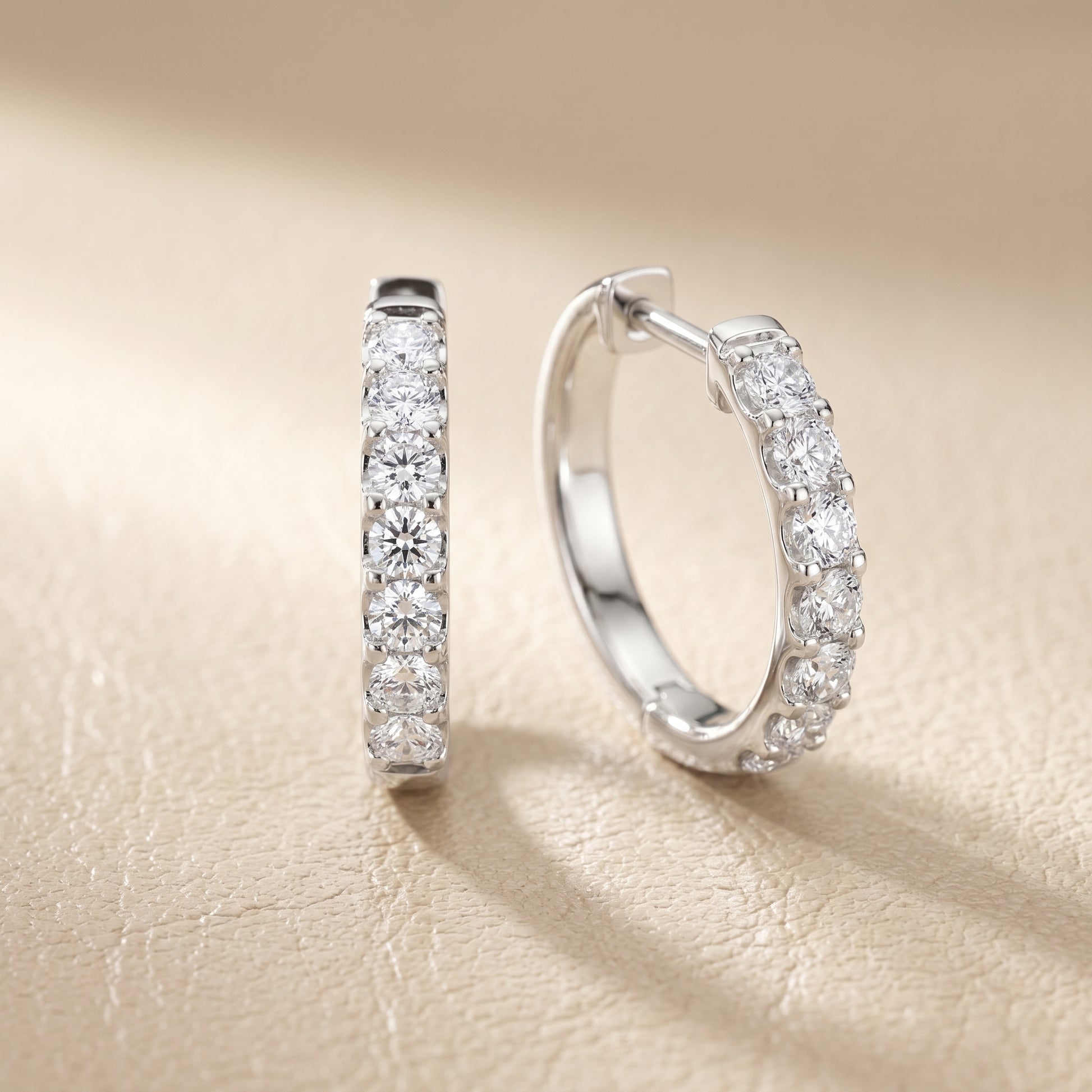 Round Cut Lab Grown Diamond Hoop Earrings in White Gold