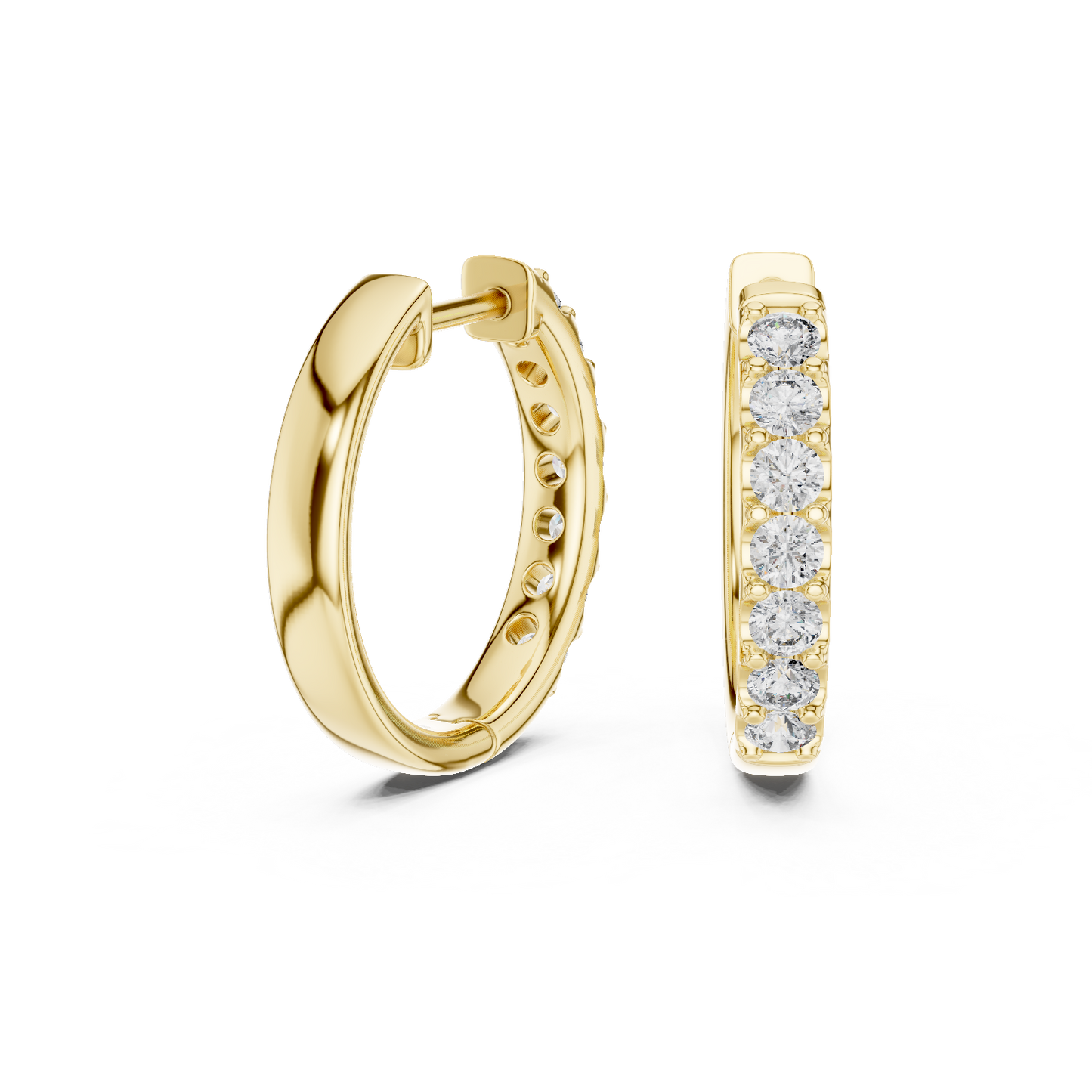 Round Cut Lab Grown Diamond Hoop Earrings in Yellow Gold