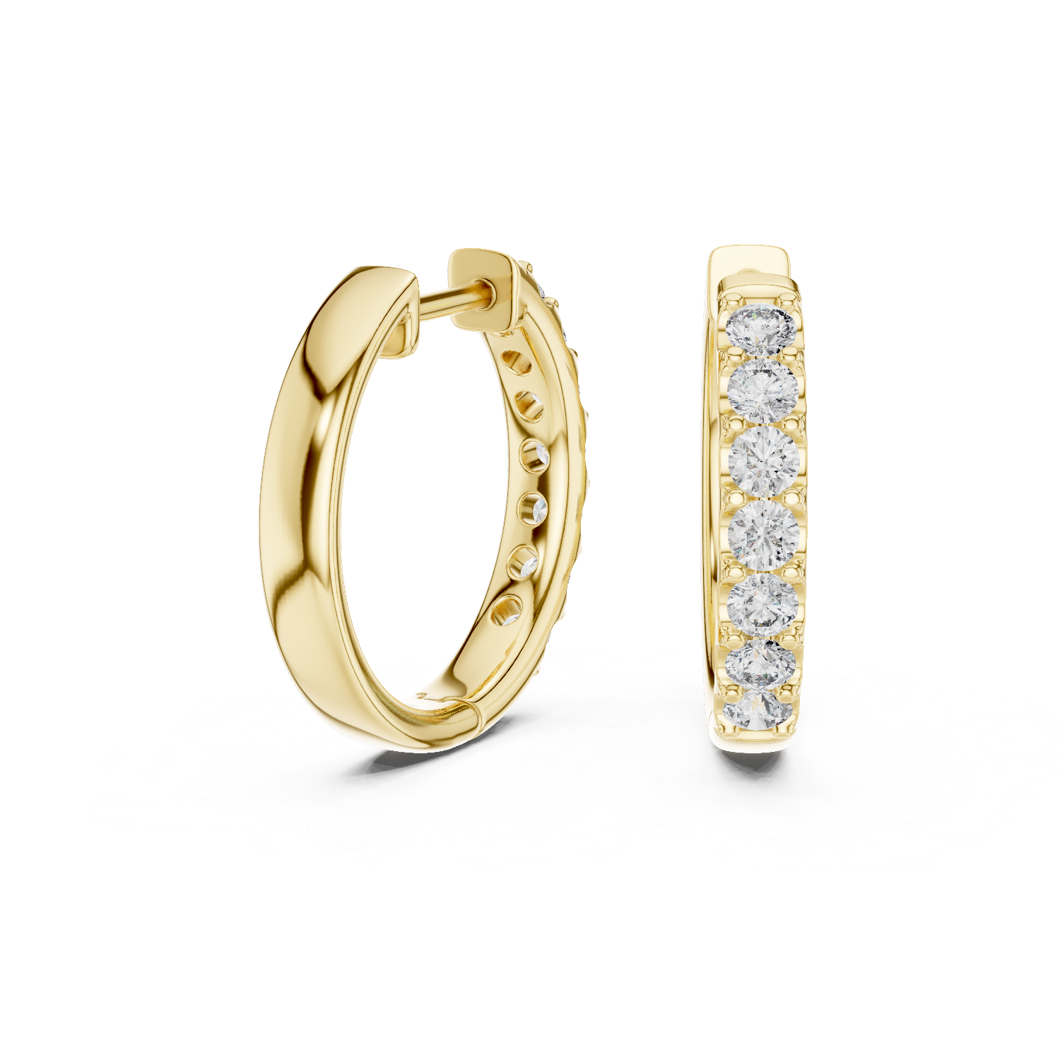 Round Cut Lab Grown Diamond Hoop Earrings in Yellow Gold