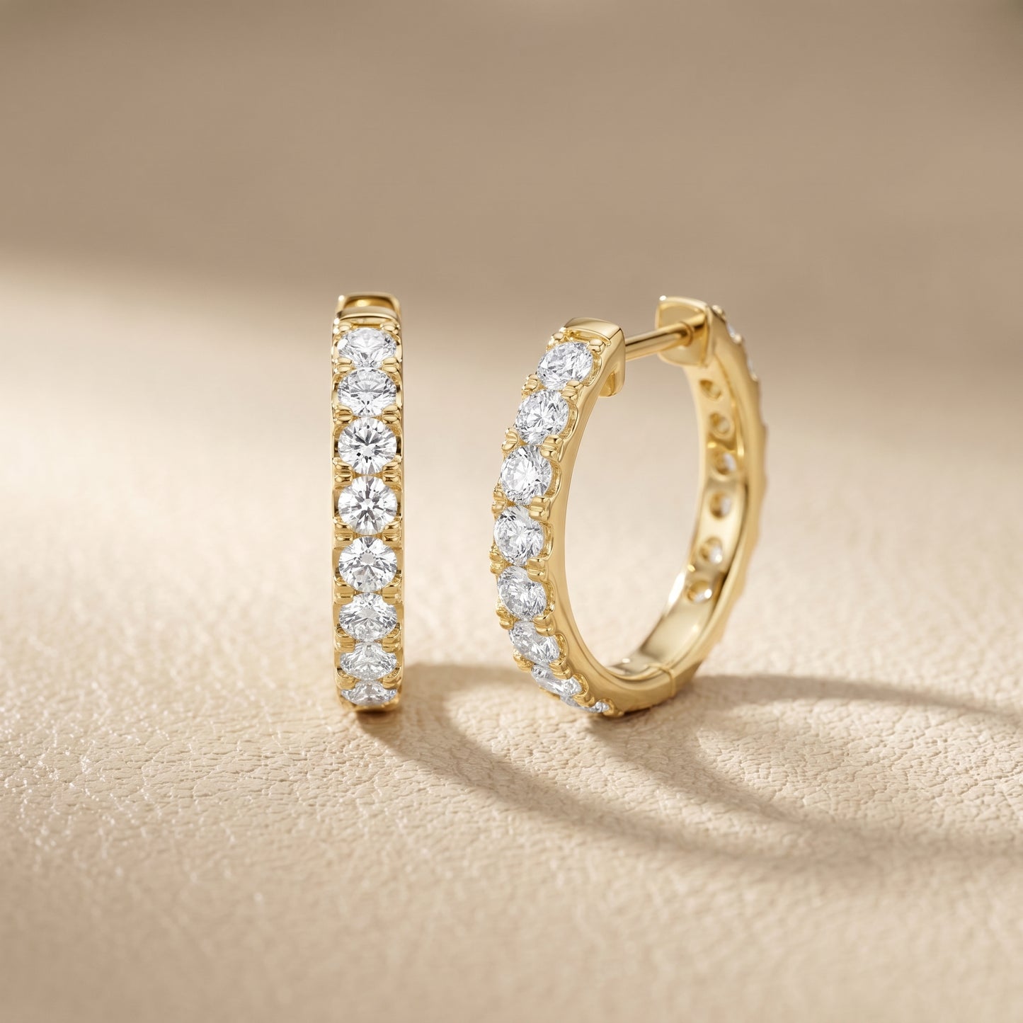 Round Cut Lab Grown Diamond Hoop Earrings in Yellow Gold