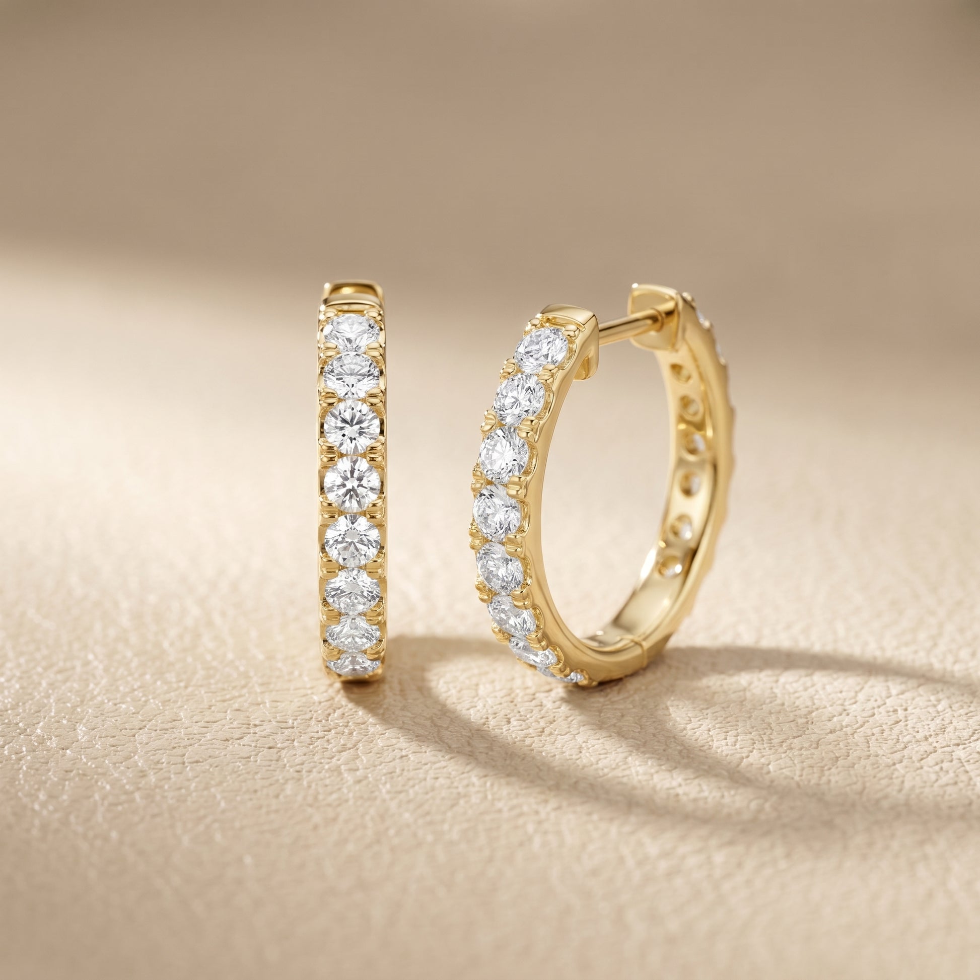 Round Cut Lab Grown Diamond Hoop Earrings in Yellow Gold