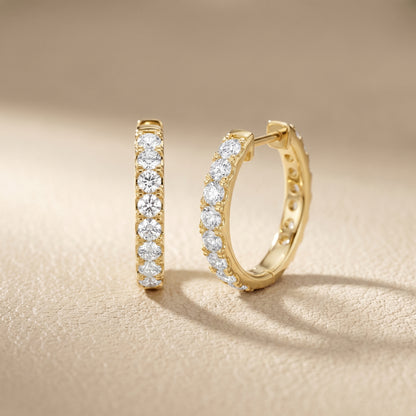 Round Cut Lab Grown Diamond Hoop Earrings in Yellow Gold