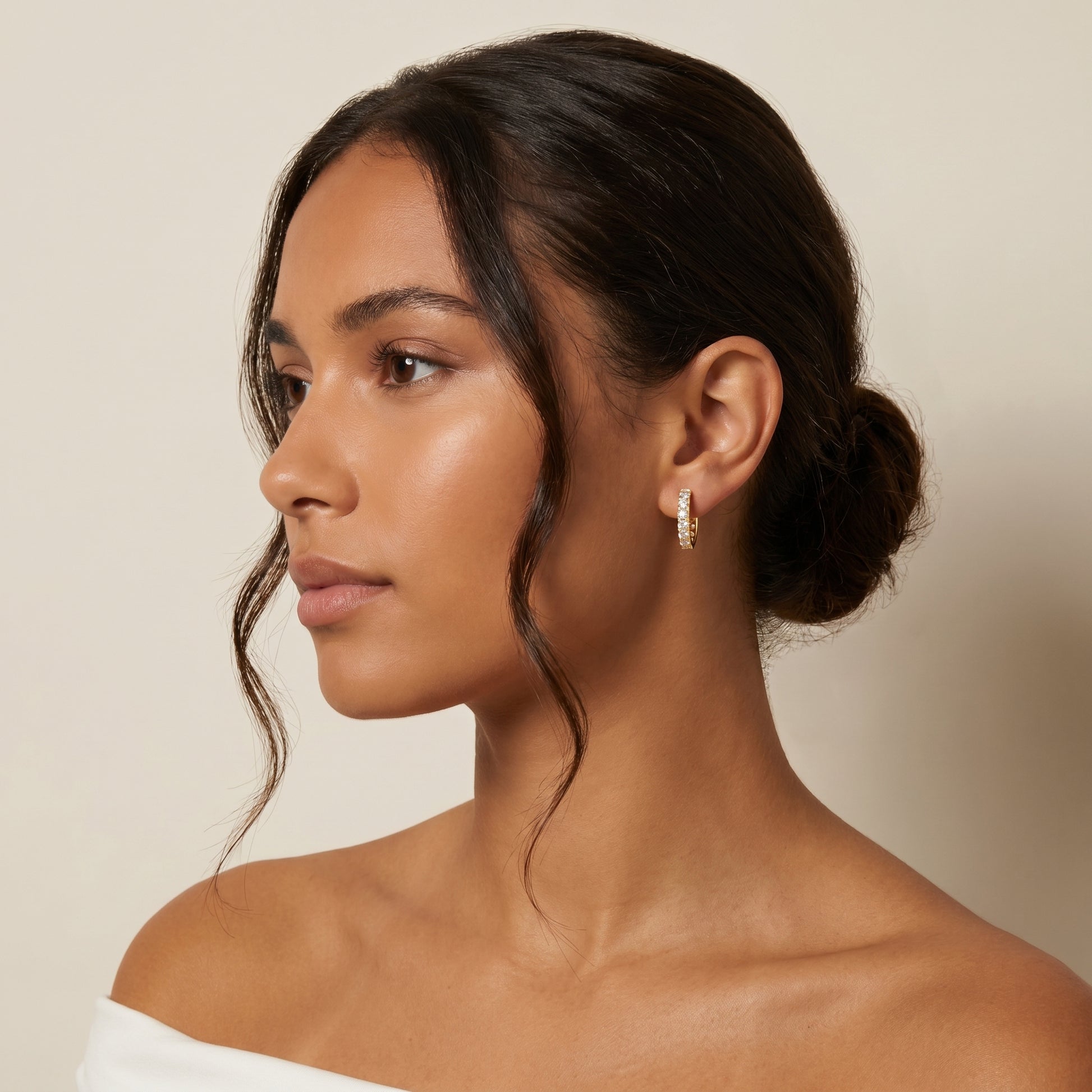 Round Cut Lab Grown Diamond Hoop Earrings in Yellow Gold