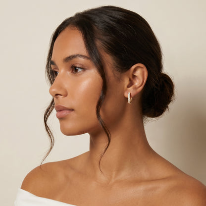 Round Cut Lab Grown Diamond Hoop Earrings in Yellow Gold