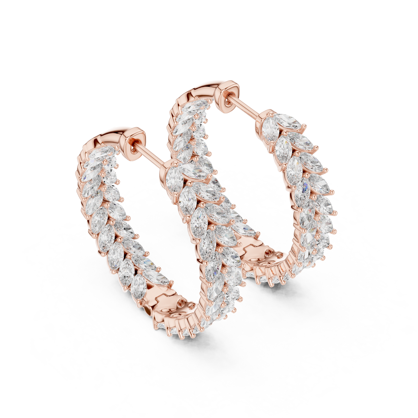 Marquise Cut Lab Grown Diamond Hoop Earrings in Rose Gold