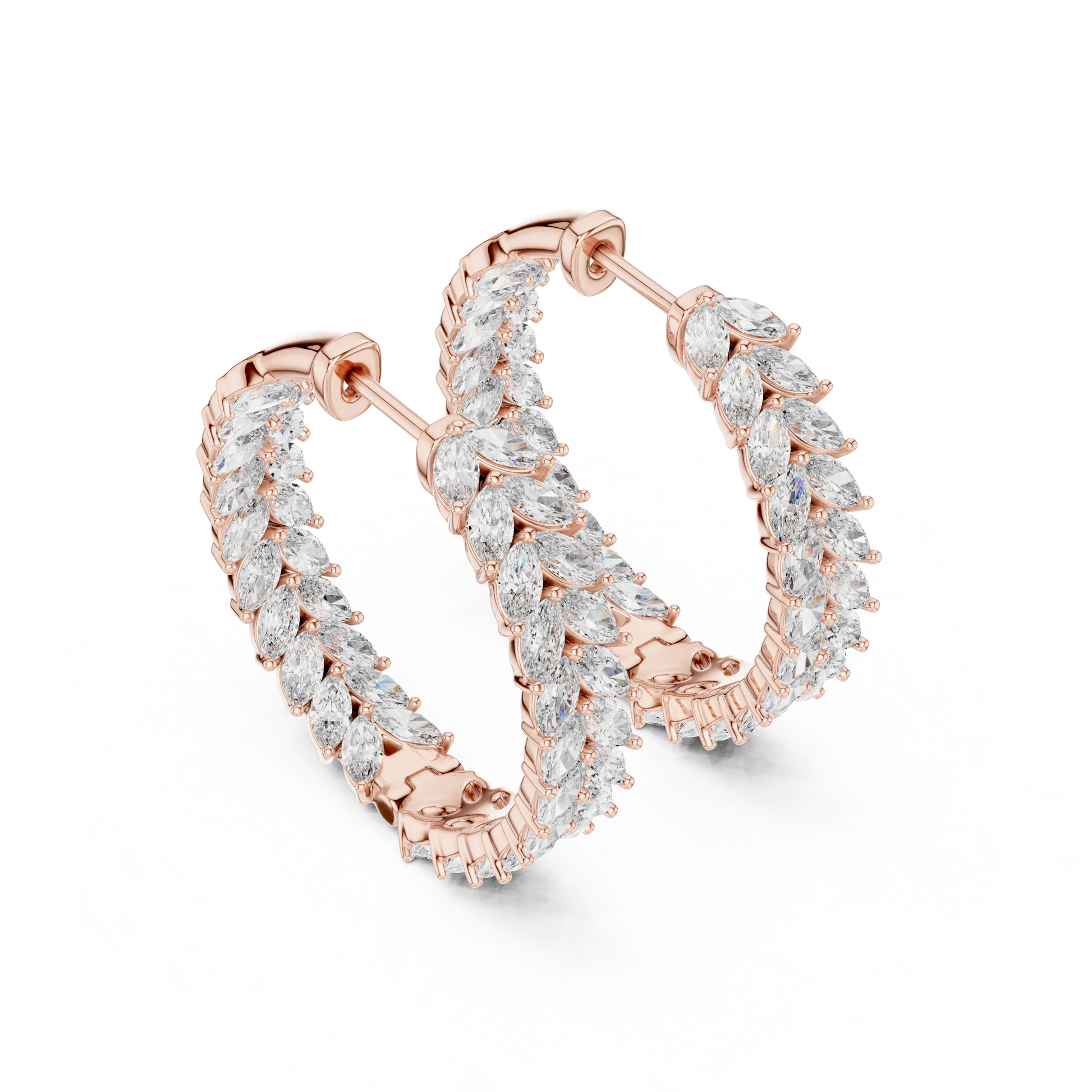 Marquise Cut Lab Grown Diamond Hoop Earrings in Rose Gold