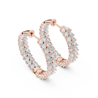 Marquise Cut Lab Grown Diamond Hoop Earrings in Rose Gold
