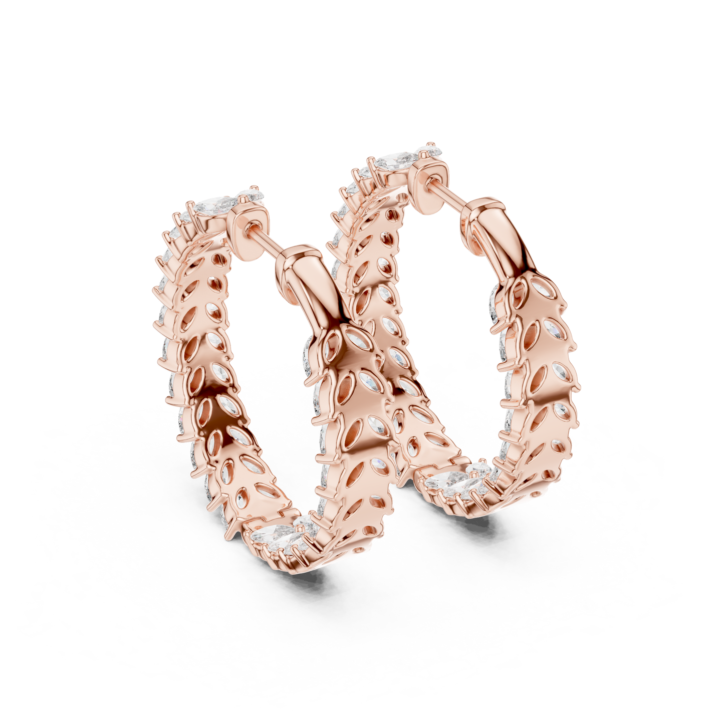 Marquise Cut Lab Grown Diamond Hoop Earrings in Rose Gold