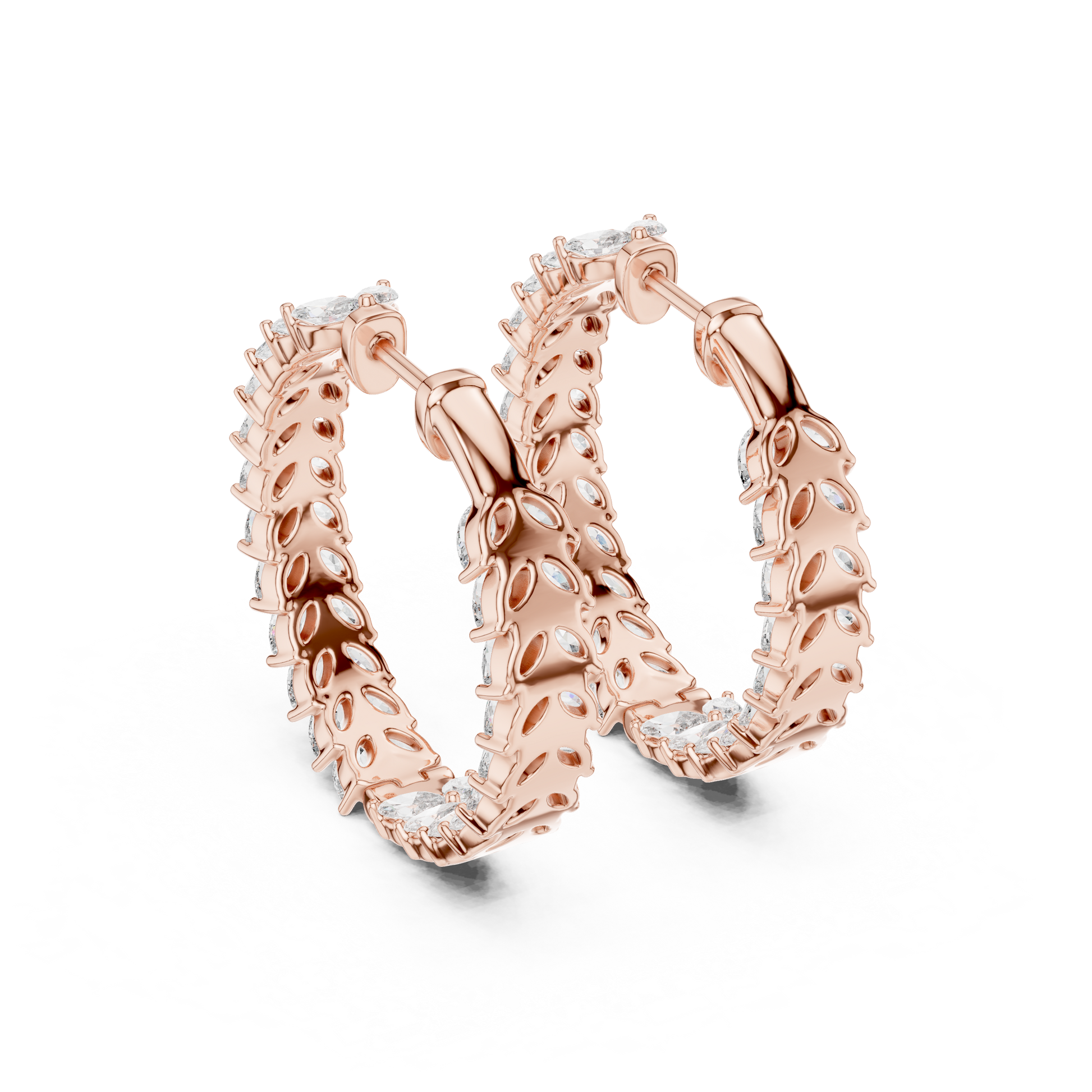 Marquise Cut Lab Grown Diamond Hoop Earrings in Rose Gold