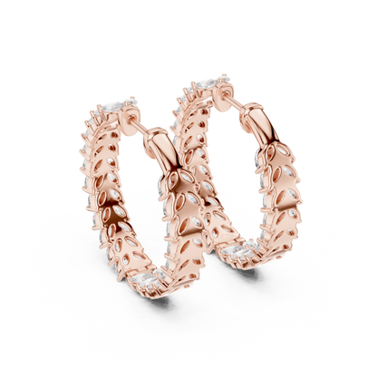 Marquise Cut Lab Grown Diamond Hoop Earrings in Rose Gold