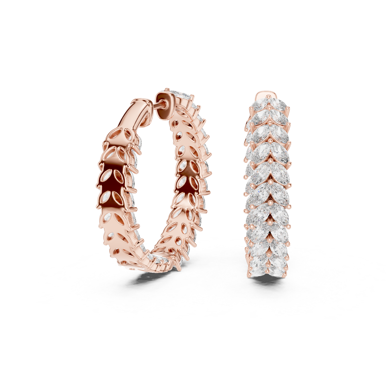 Marquise Cut Lab Grown Diamond Hoop Earrings in Rose Gold