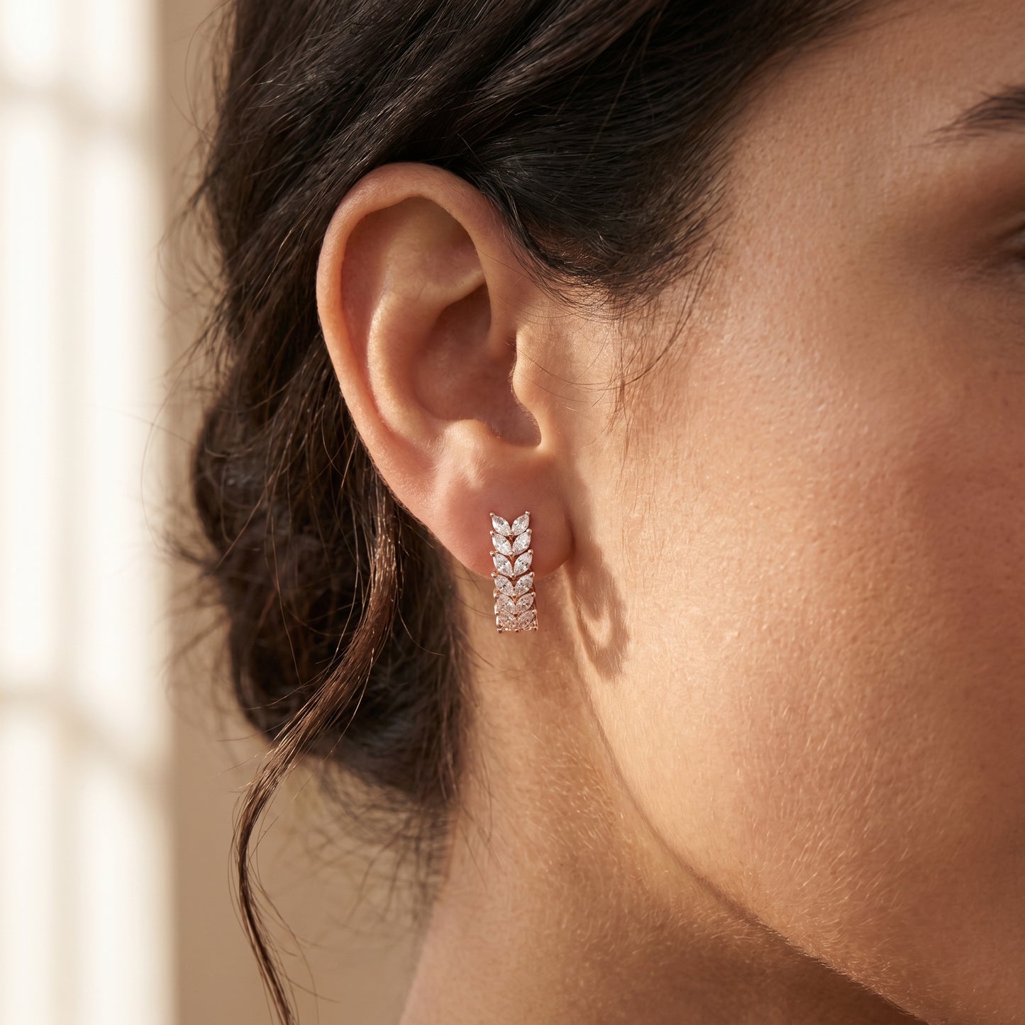 Marquise Cut Lab Grown Diamond Hoop Earrings in Rose Gold
