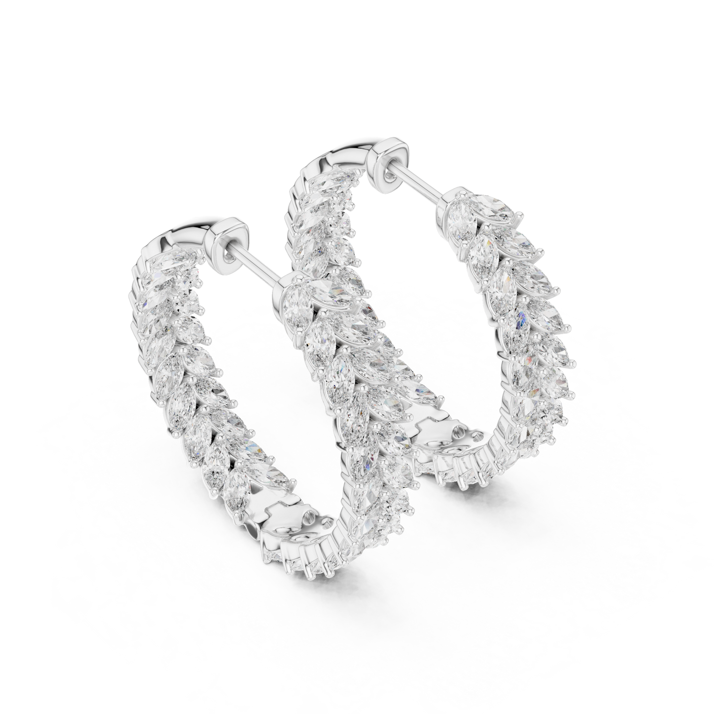 Marquise Cut Lab Grown Diamond Hoop Earrings in Platinum