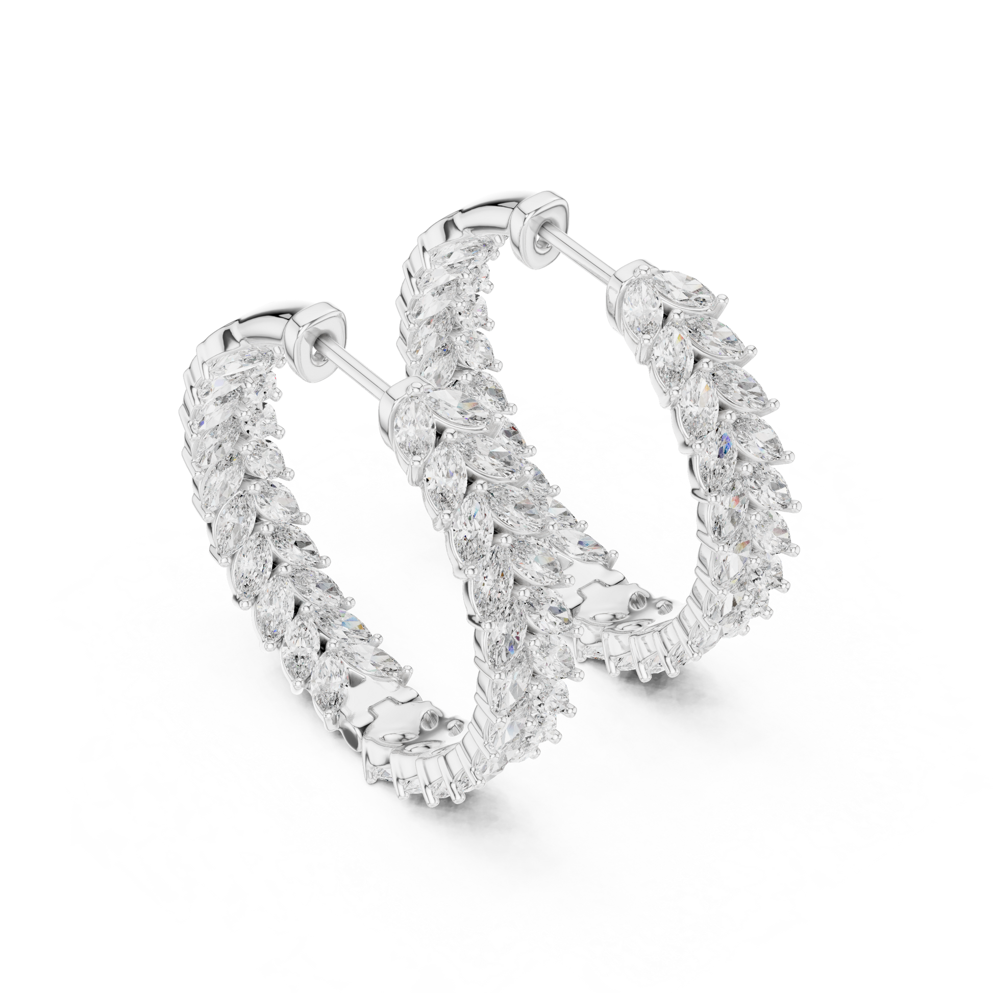 Marquise Cut Lab Grown Diamond Hoop Earrings in Silver