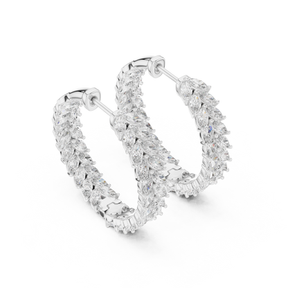 Marquise Cut Lab Grown Diamond Hoop Earrings in Silver