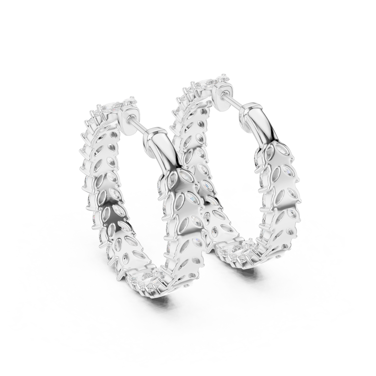 Marquise Cut Lab Grown Diamond Hoop Earrings in White Gold