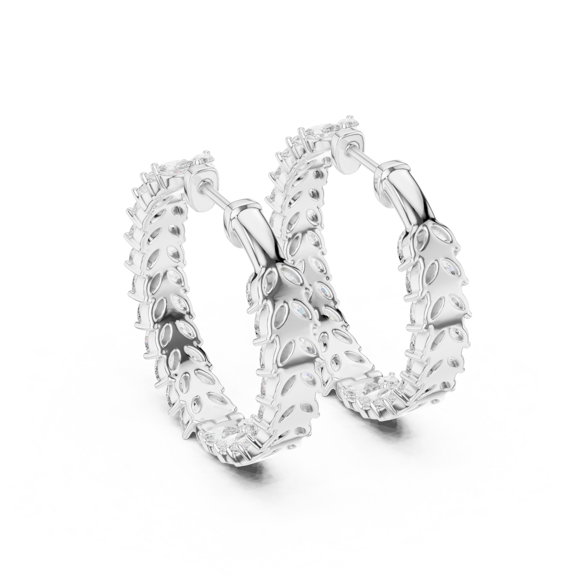 Marquise Cut Lab Grown Diamond Hoop Earrings in White Gold