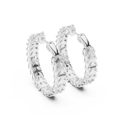Marquise Cut Lab Grown Diamond Hoop Earrings in Silver